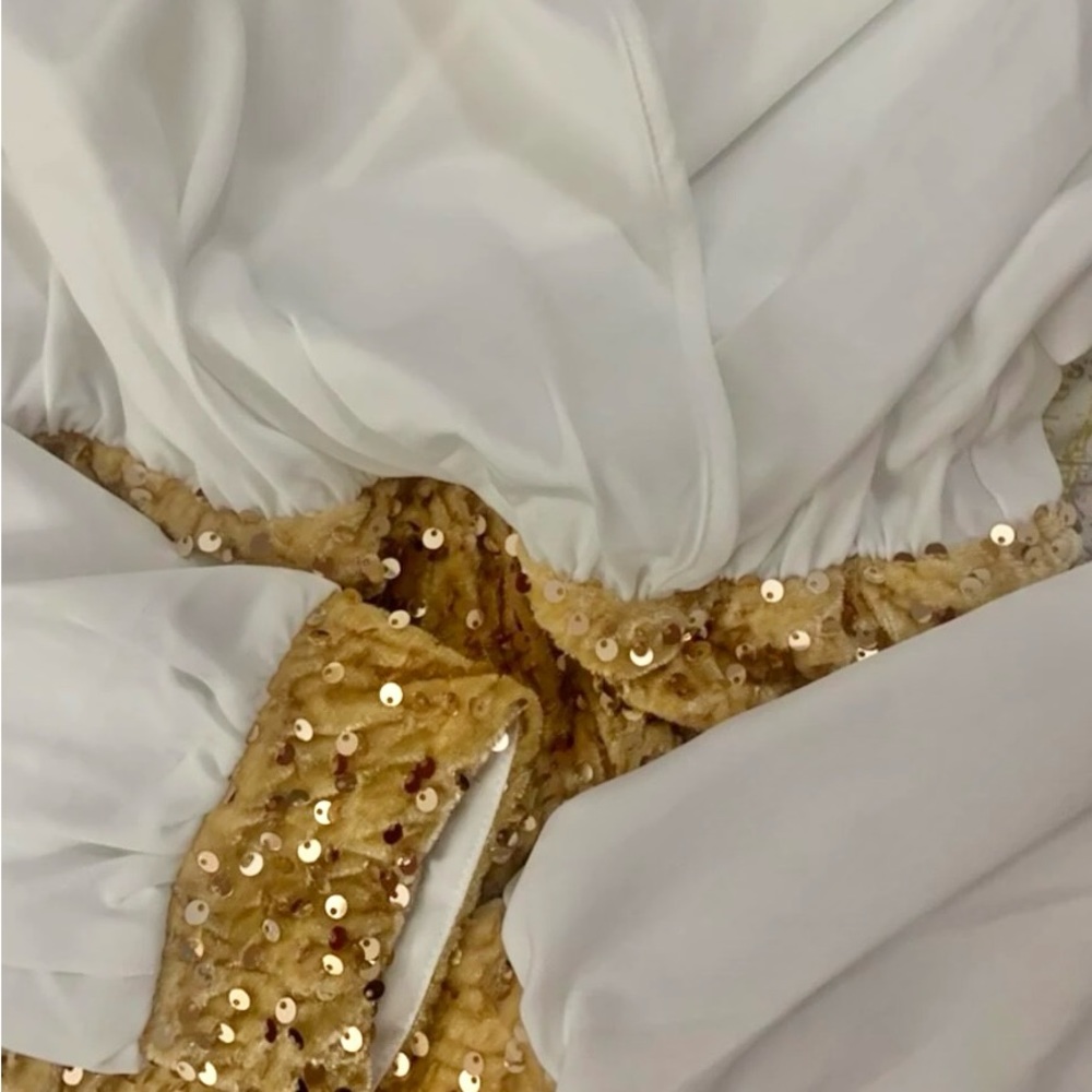 2 in 1 Party Dress White Top Sewn Together with Gold Sequin Skirt Mini - Picture 14 of 15